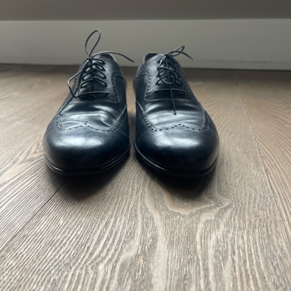 Salvatore Ferragamo Black Leather Wing Tip Oxfords Dress Shoes Lace Up Men’s 10